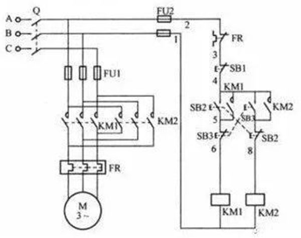 按鈕互鎖的電機正反轉(zhuǎn)控制電路接線圖