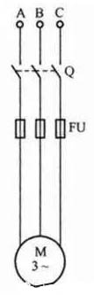 刀開關(guān)控制電機啟動單向旋轉(zhuǎn)電路